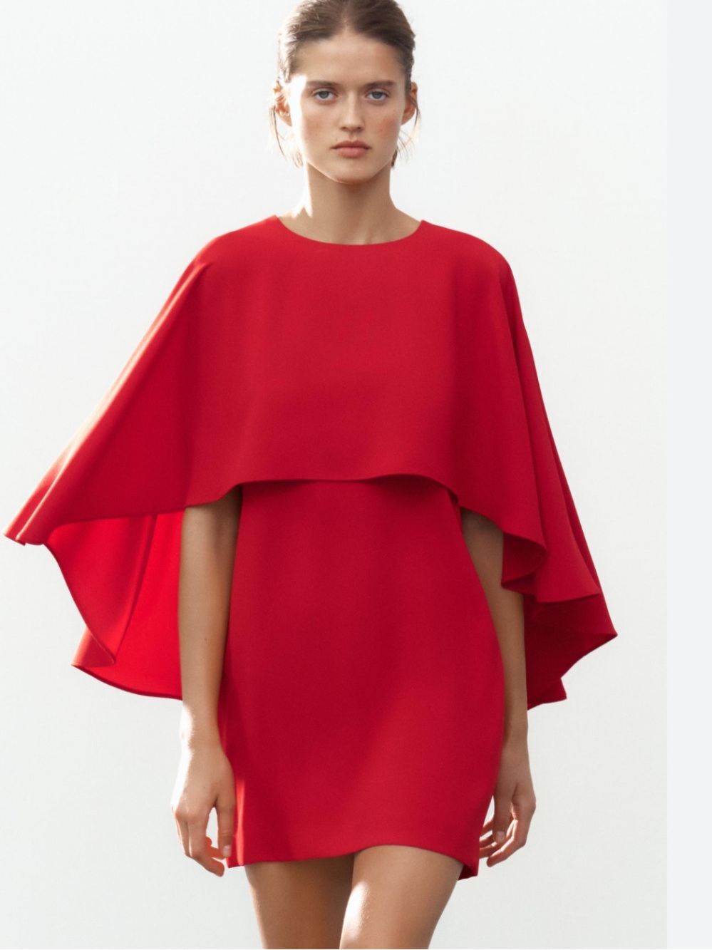 Zara Ref 2731/057 Red Cape Mini Dress NWT Size Large Cocktail Party